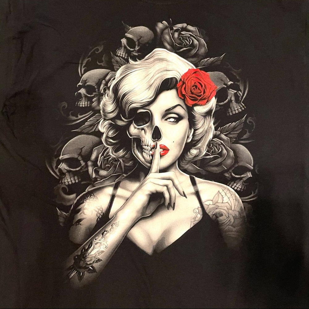 Fruit of the Loom HD Cotton Skull Rose Lady Sz XL